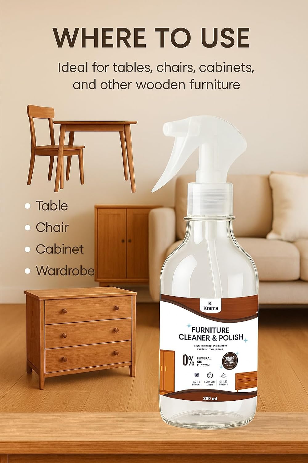 Furniture Cleaner and Polish - Clean your furniture and restore its natural shine in just one use 300ml | 1 Bottle
