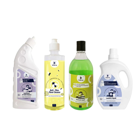 Super value combo - (1 Ltr Laundry liquid+ Dishwash 500ml+ anti flies Floor cleaner 500ml+Toilet and bathroom cleaner 500ml)