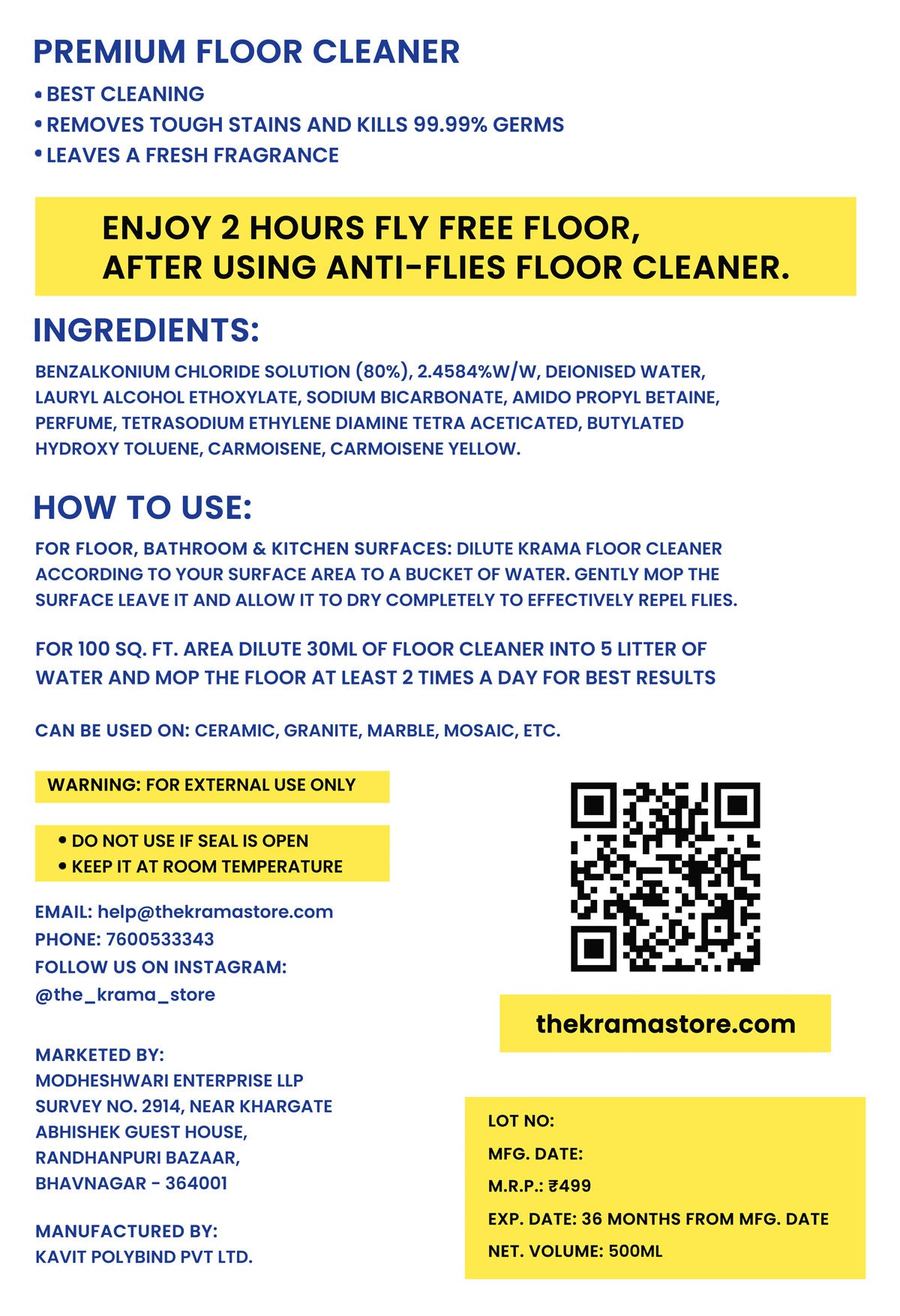Anti-Flies Floor Cleaner– Safe for Kids & Pets, Keeps Flies Away | 500 ML