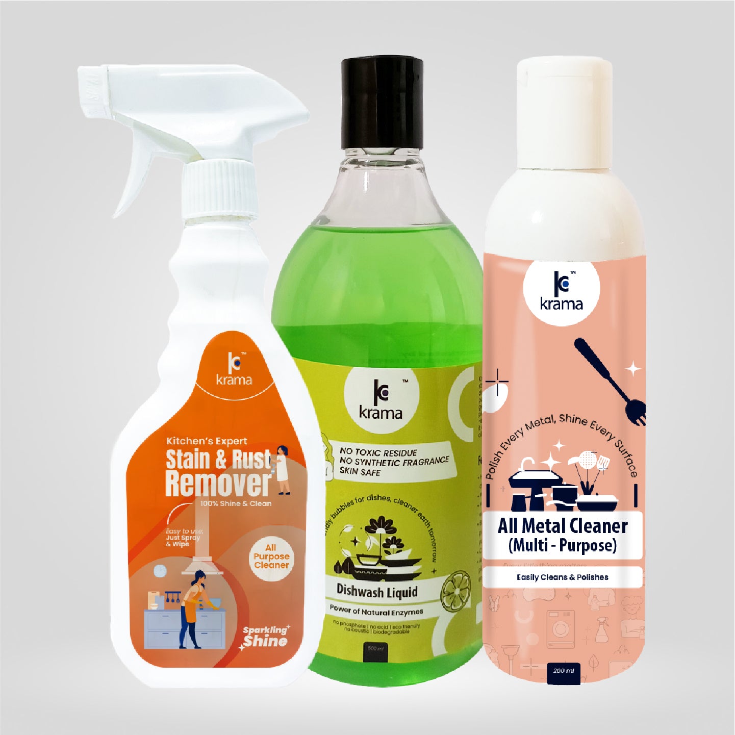 Kitchen combo - ( Dishwash liquid 500ml + Stain remover 1 ltr + All metal cleaner 200ml)